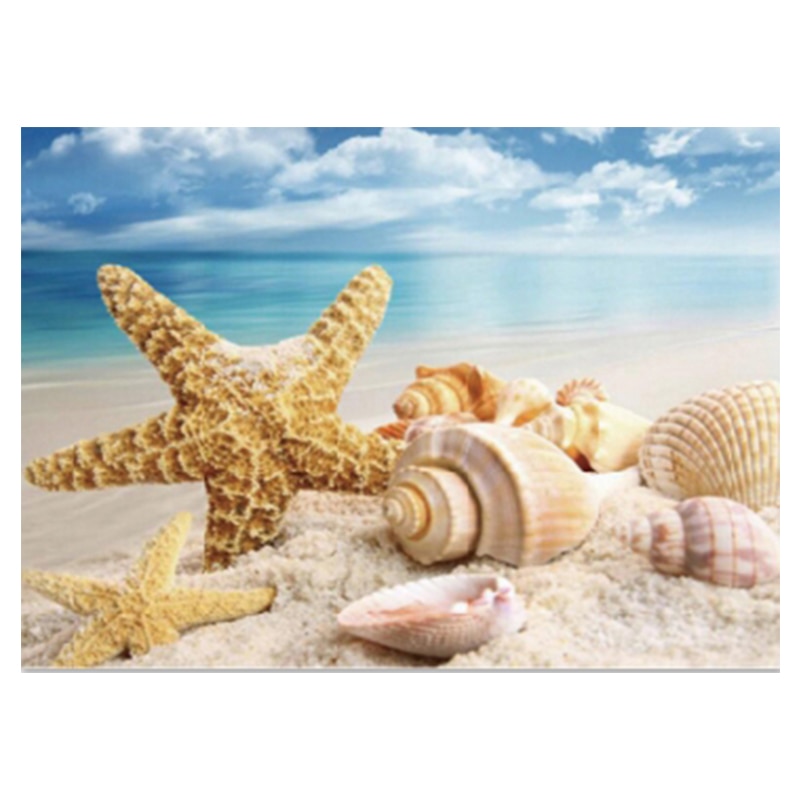 Kit broderie cu diamante rotunde, AMTMBS DIY 5D, Model plaja 34.8 x 24.8 cm, Multicolor