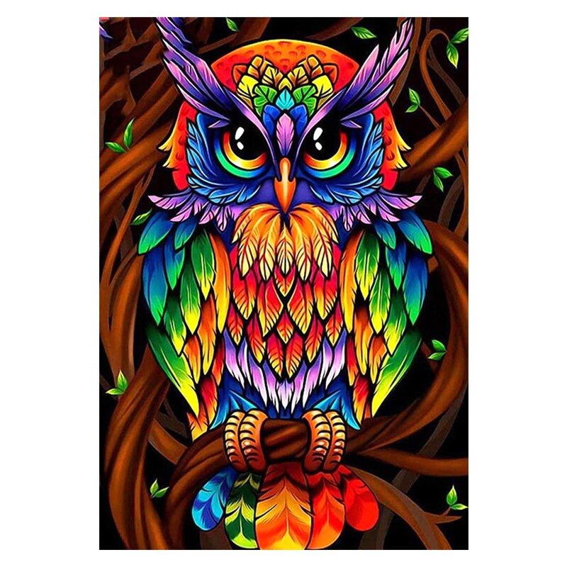 Kit broderie cu diamante rotunde, AMTMBS DIY 5D, Model bufnita, 34.8 x 24.8 cm, Multicolor