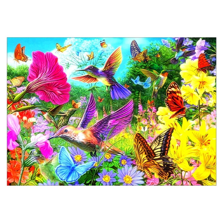 Kit broderie cu diamante rotunde, AMTMBS DIY 5D, Model natura, 34.8 x 24.8 cm, Multicolor