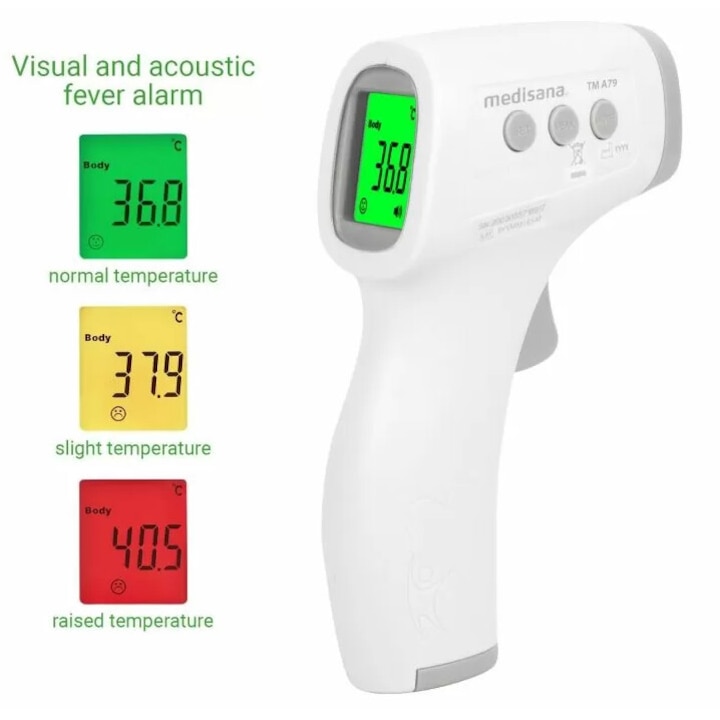 Медицински Безконтактен Инфрачервен термометър Medisana TM A79, Измерване за 1 секунда, Бял
