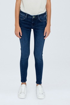 Pepe Jeans London, Blugi skinny cu talie joasa, Bleumarin/ Bleumarin inchis Pepe Jeans London, Blugi skinny cu talie joasa, Bleumarin/ Bleumarin inchis