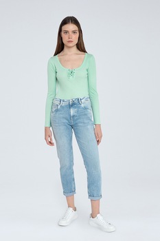 Pepe Jeans London, Blugi cu aspect decolorat, Albastru lavanda/albastru pal Pepe Jeans London, Blugi cu aspect decolorat, Albastru lavanda/albastru pal