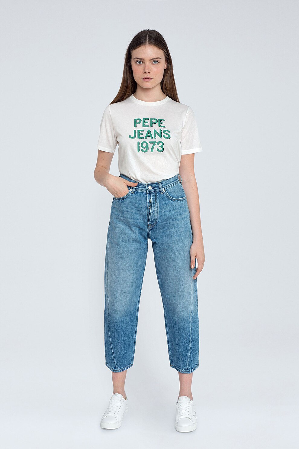 Pepe Jeans London, Blugi cu croiala dreapta, albastru inchis/alb