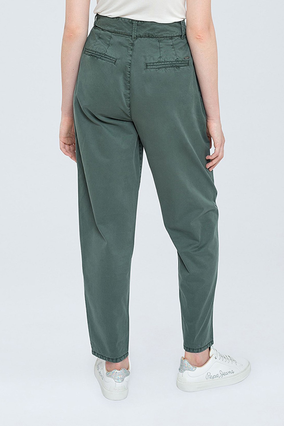 Pepe Jeans London, Pantaloni conici, de bumbac, Verde feriga, W28