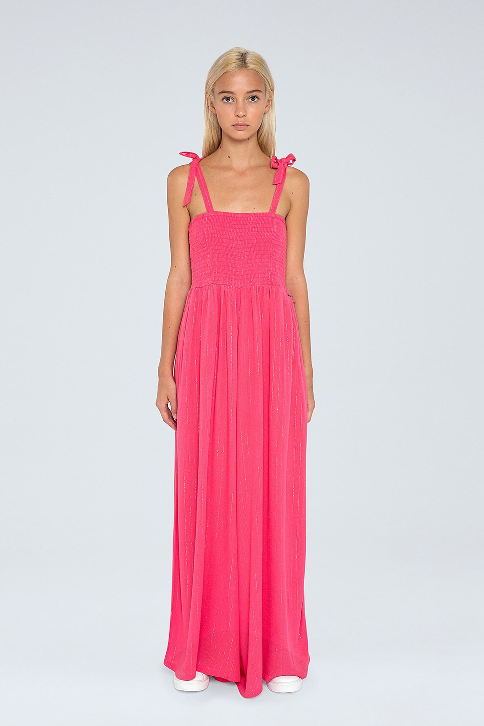 Pepe Jeans London, Salopeta lunga cu croiala ampla, Fucsia