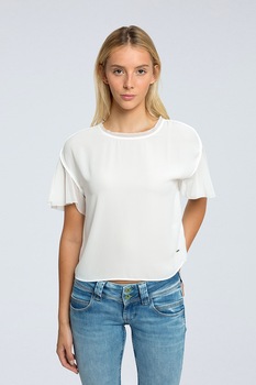 Pepe Jeans London, Bluza cu maneci evazate, Alb prafuit Pepe Jeans London, Bluza cu maneci evazate, Alb prafuit