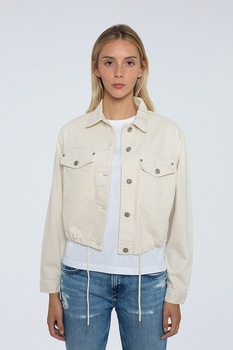 Pepe Jeans London, Jacheta din denim cu snur, Crem Pepe Jeans London, Jacheta din denim cu snur, Crem