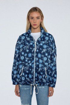 Pepe Jeans London, Jacheta cu fermoar si model floral, Bleumarin/Bleu Pepe Jeans London, Jacheta cu fermoar si model floral, Bleumarin/Bleu
