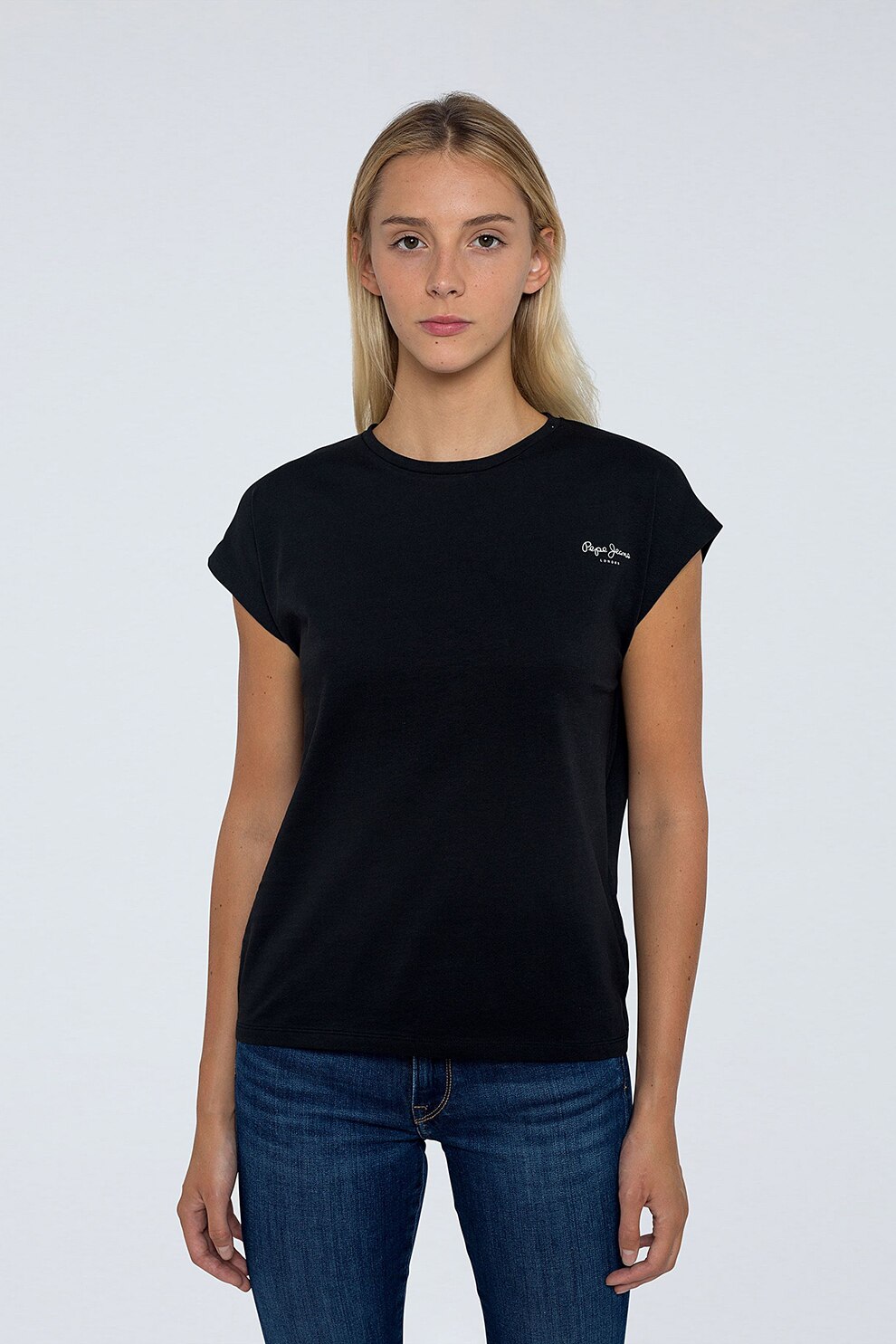 Pepe Jeans London, Tricou cu croiala lejera Bloom, Negru