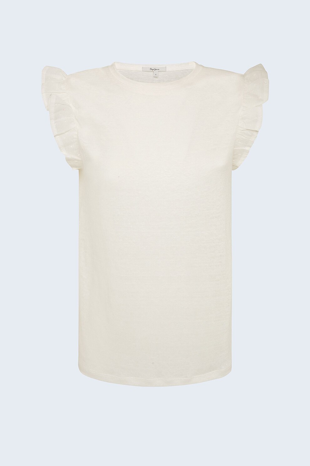 Pepe Jeans London, Tricou de in cu maneci cu volane, Crem