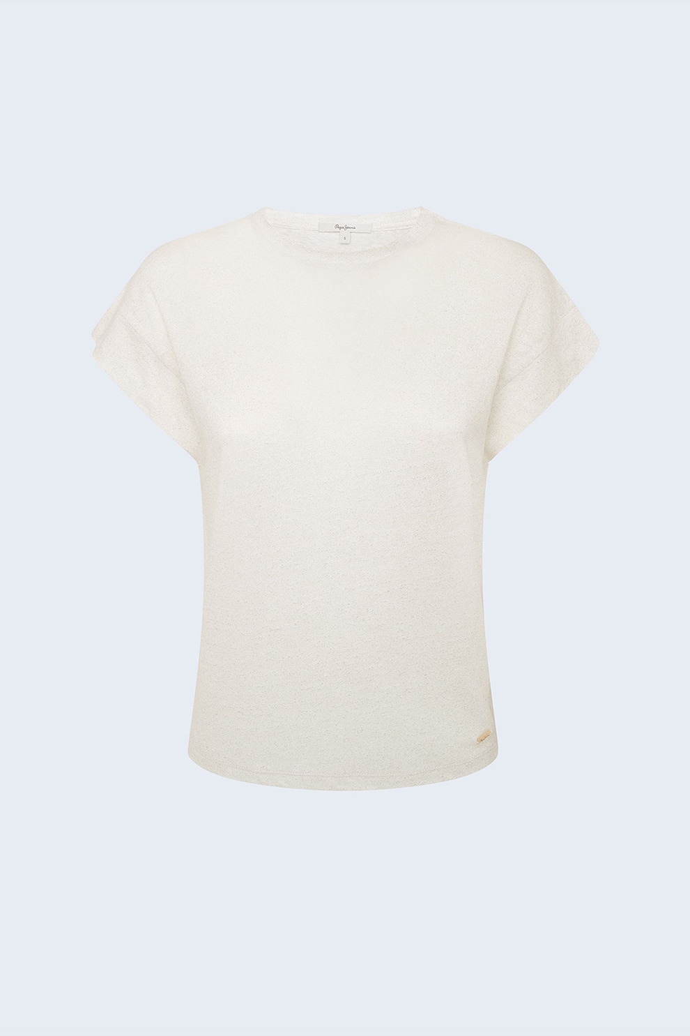 Pepe Jeans London, Tricou de in cu decolteu la baza gatului, Alb prafuit