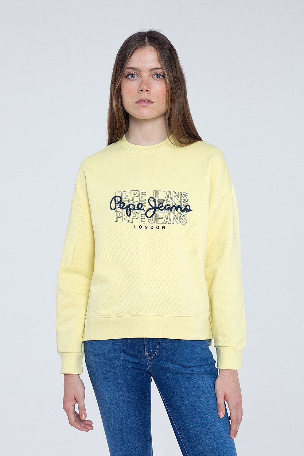 Pepe Jeans London, Bluza sport cu imprimeu logo Bere, Galben/Bleumarin