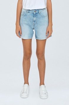 Pepe Jeans London, Pantaloni scurti din denim cu terminatie pliabila, Albastru prafuit/Alb prafuit Pepe Jeans London, Pantaloni scurti din denim cu terminatie pliabila, Albastru prafuit/Alb prafuit