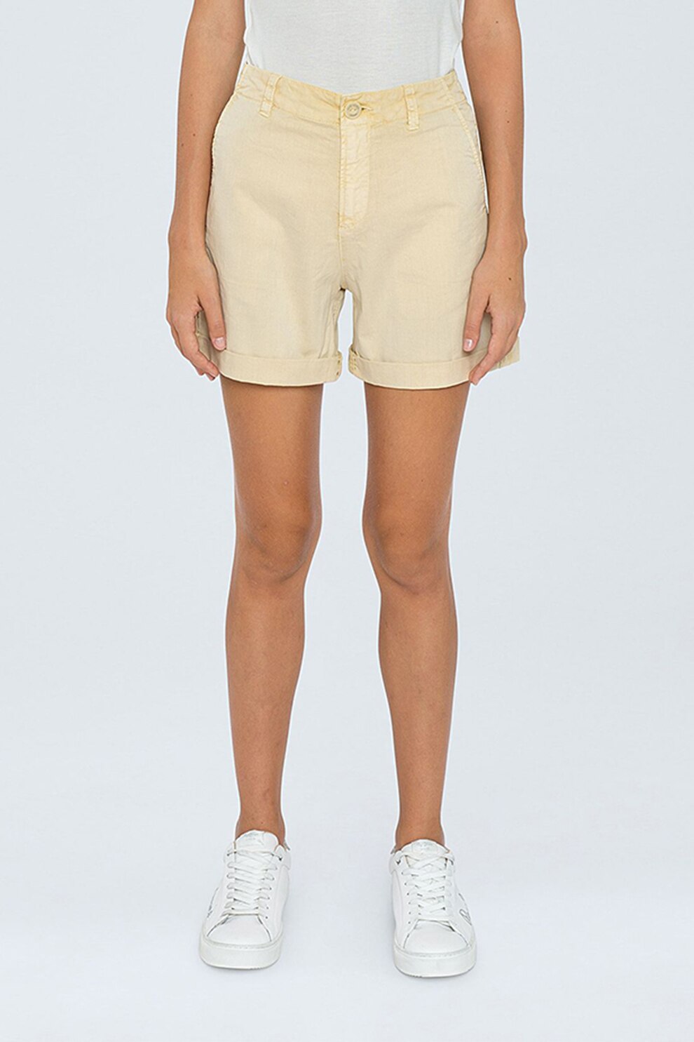 Pepe Jeans London, Pantaloni scurti cu terminatie pliabila, Galben pai