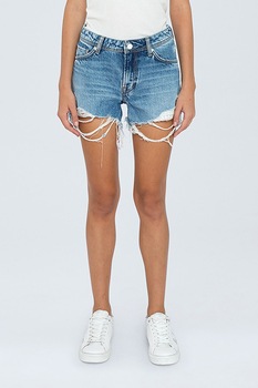 Pepe Jeans London, Pantaloni scurti din denim, cu aspect deteriorat, Bleumarin/Albastru inchis, 30 Pepe Jeans London, Pantaloni scurti din denim, cu aspect deteriorat, Bleumarin/Albastru inchis, 30