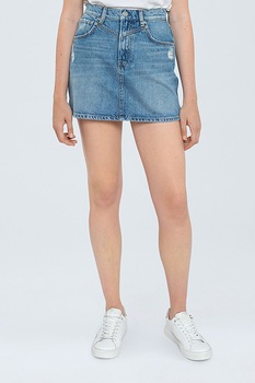 Pepe Jeans London, Fusta mini din denim, Albastru inchis Pepe Jeans London, Fusta mini din denim, Albastru inchis