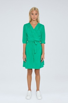 Pepe Jeans London, Rochie mini evazata cu maneci medii, Verde Pepe Jeans London, Rochie mini evazata cu maneci medii, Verde