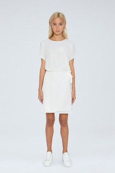 Pepe Jeans London, Rochie mini cu banda marcata in talie, Alb Pepe Jeans London, Rochie mini cu banda marcata in talie, Alb