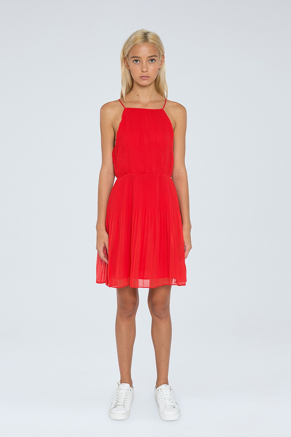 Pepe Jeans London, Rochie mini cu decolteu halter, Rosu vermilion