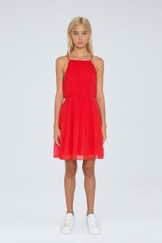 Pepe Jeans London, Rochie mini cu decolteu halter, Rosu vermilion Pepe Jeans London, Rochie mini cu decolteu halter, Rosu vermilion