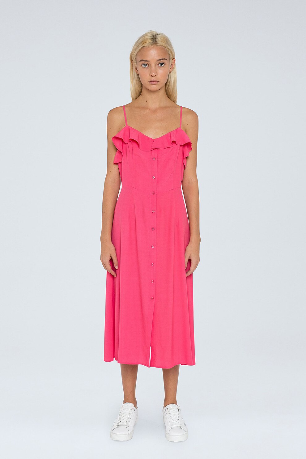 Pepe Jeans London, Rochie midi cu volane, Roz aprins
