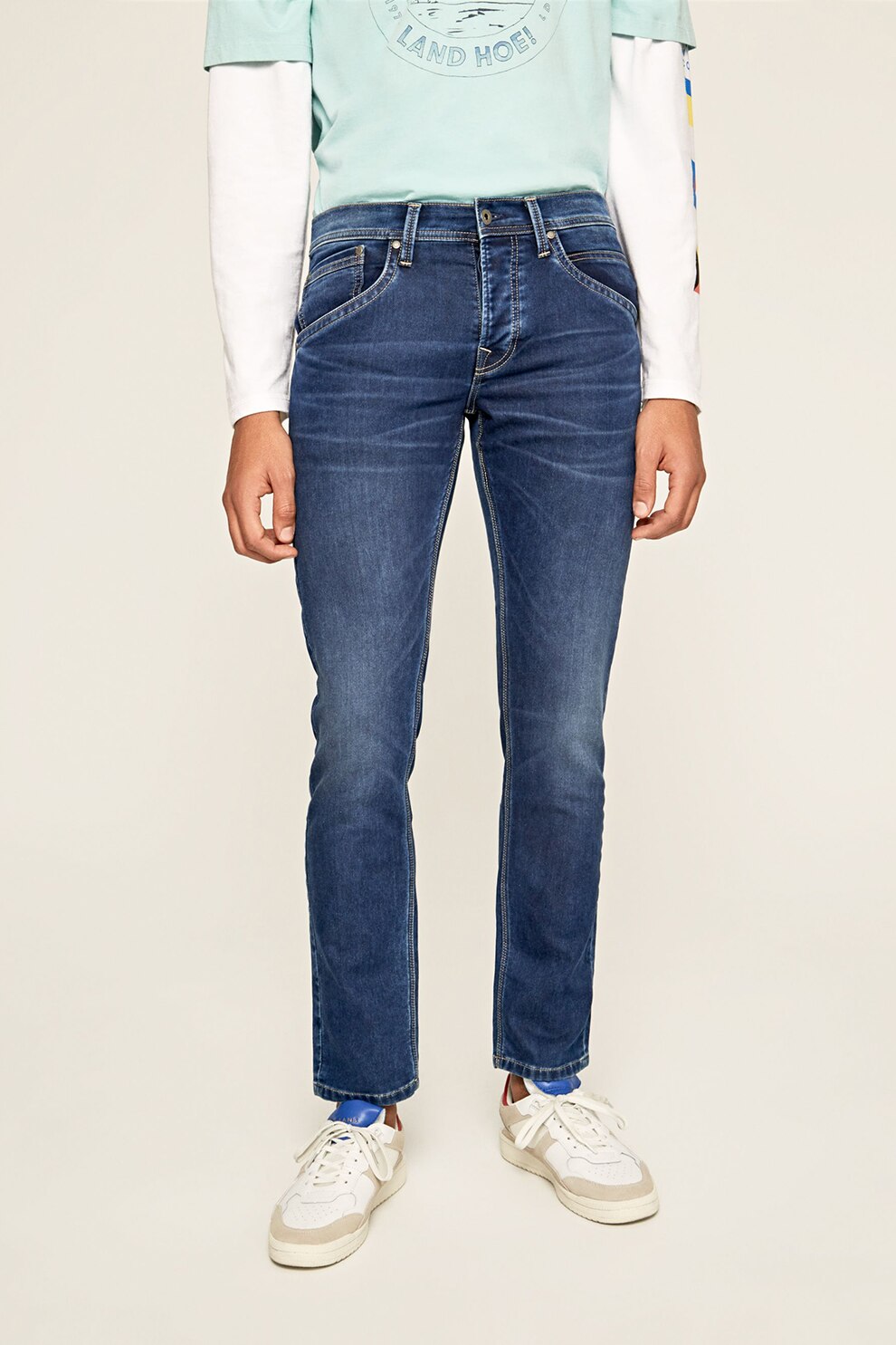 Pepe Jeans London, Blugi cu aspect decolorat, Indigo