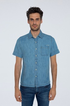 Pepe Jeans London, Camasa din denim cu guler ascutit, Albastru lavanda Pepe Jeans London, Camasa din denim cu guler ascutit, Albastru lavanda