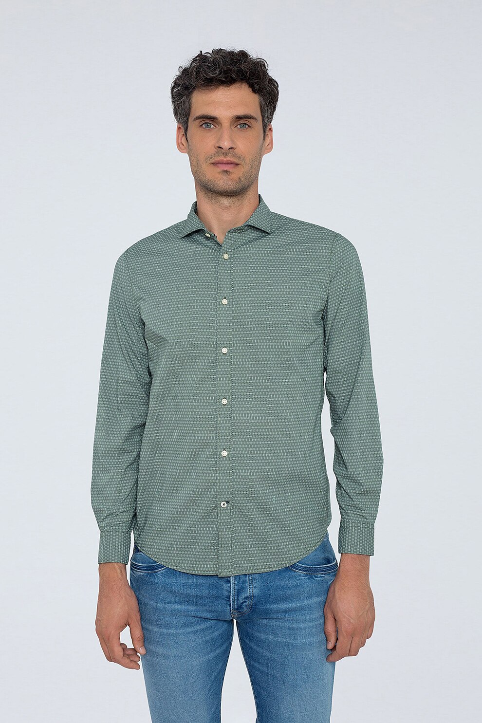 Pepe Jeans London, Camasa slim fit, Verde/Alb