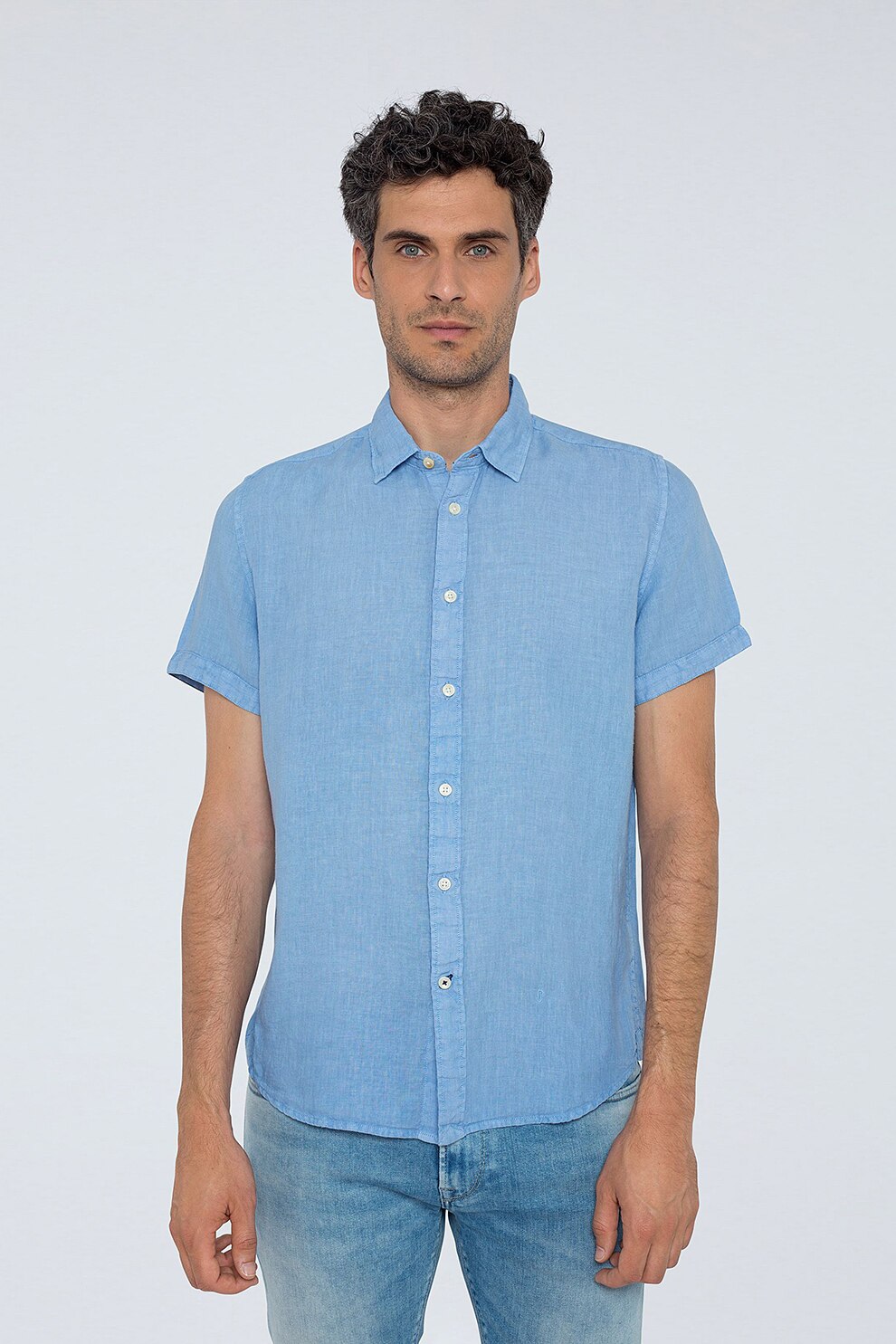 Pepe Jeans London, Camasa regular fit din in, Albastru lavanda