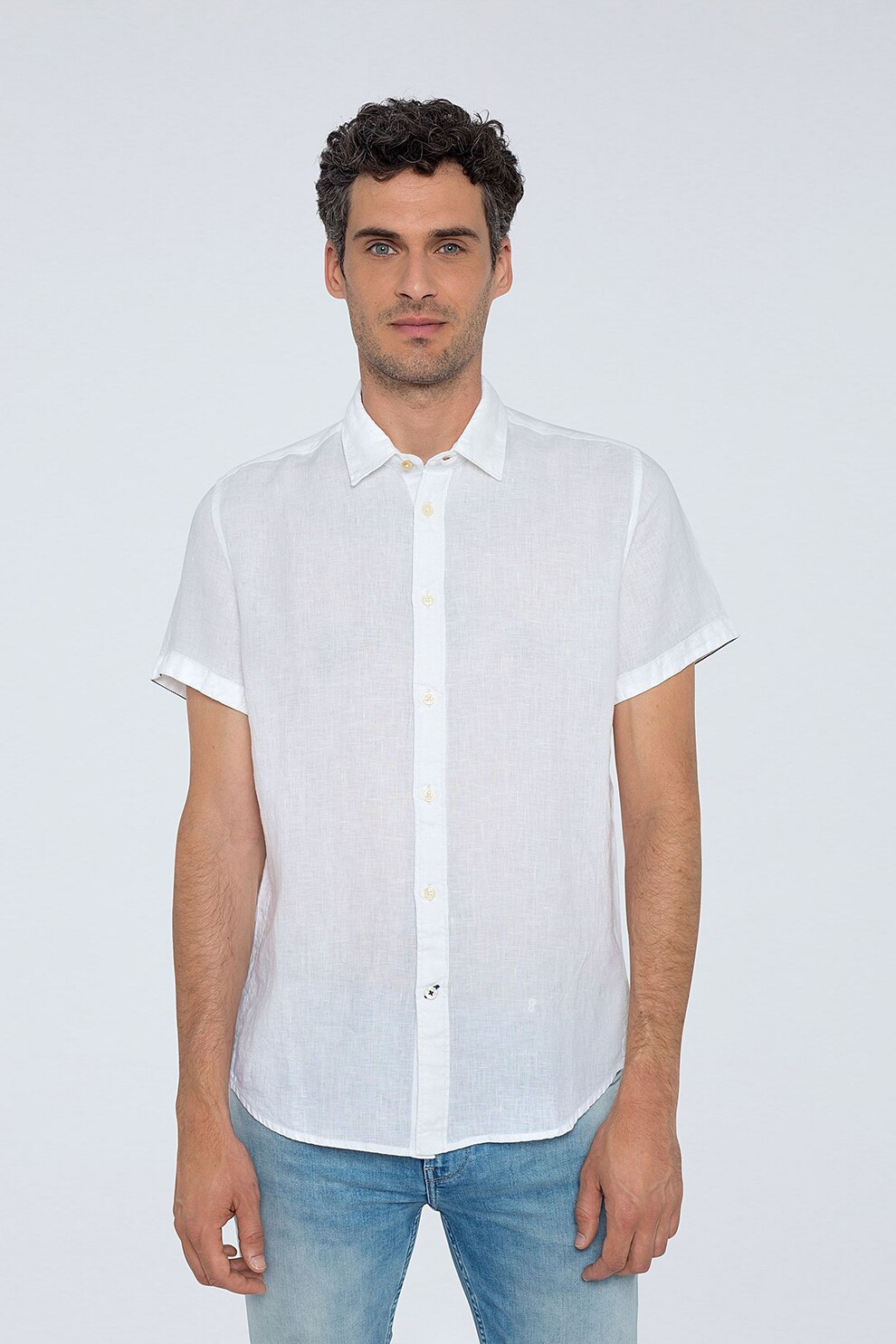 Pepe Jeans London, Camasa regular fit din in, Alb optic