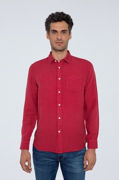 Pepe Jeans London, Camasa regular fit din in cu buzunar pe piept, Rosu Pepe Jeans London, Camasa regular fit din in cu buzunar pe piept, Rosu