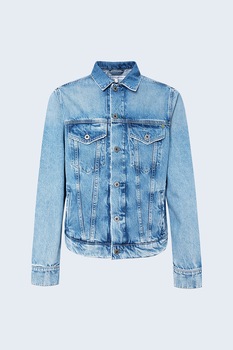 Pepe Jeans London, Jacheta din denim cu aspect decolorat, Bleu/Bleumarin Pepe Jeans London, Jacheta din denim cu aspect decolorat, Bleu/Bleumarin