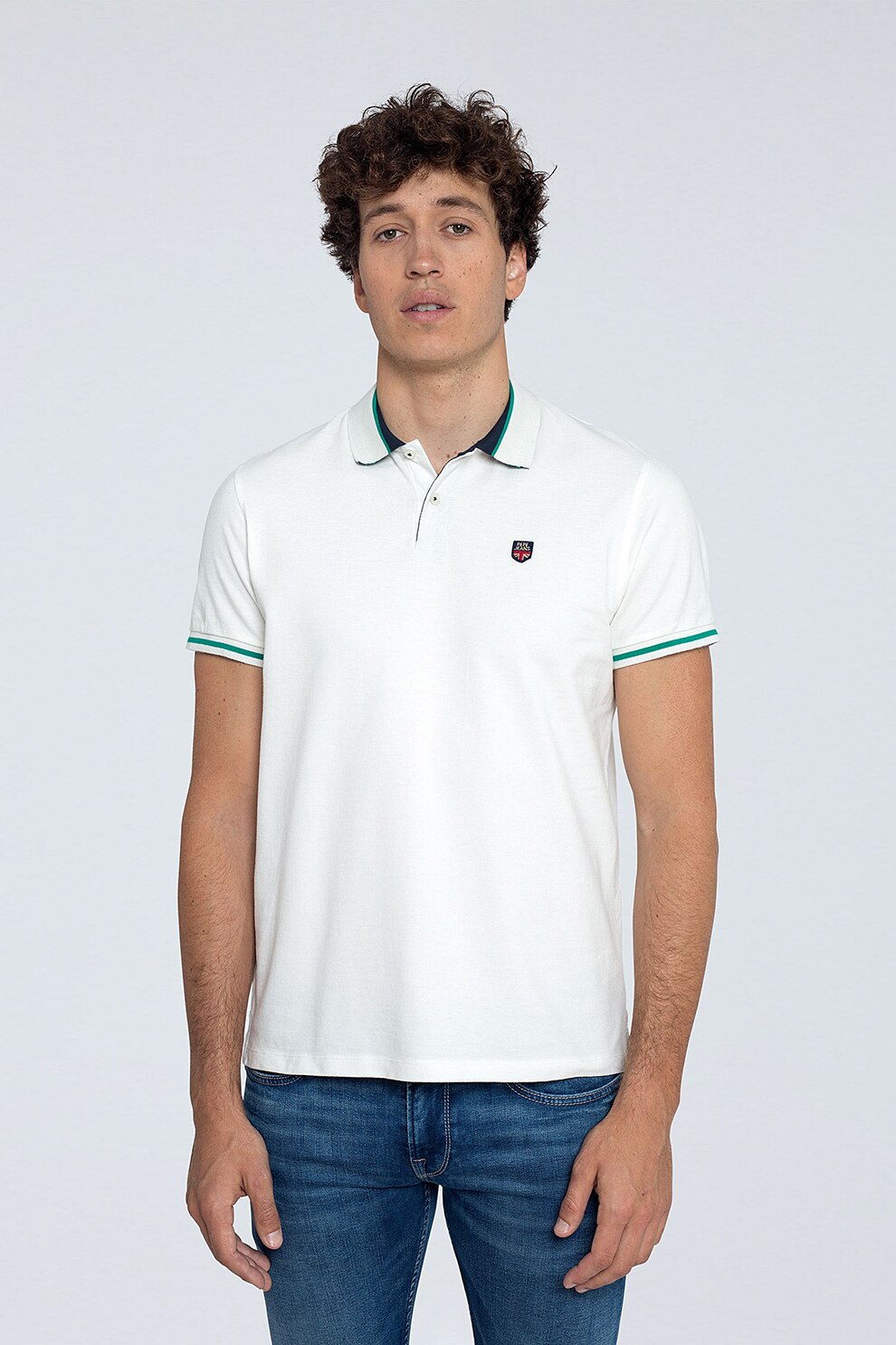 Pepe Jeans London, Tricou polo regular fit Terence, Alb optic/Verde, S