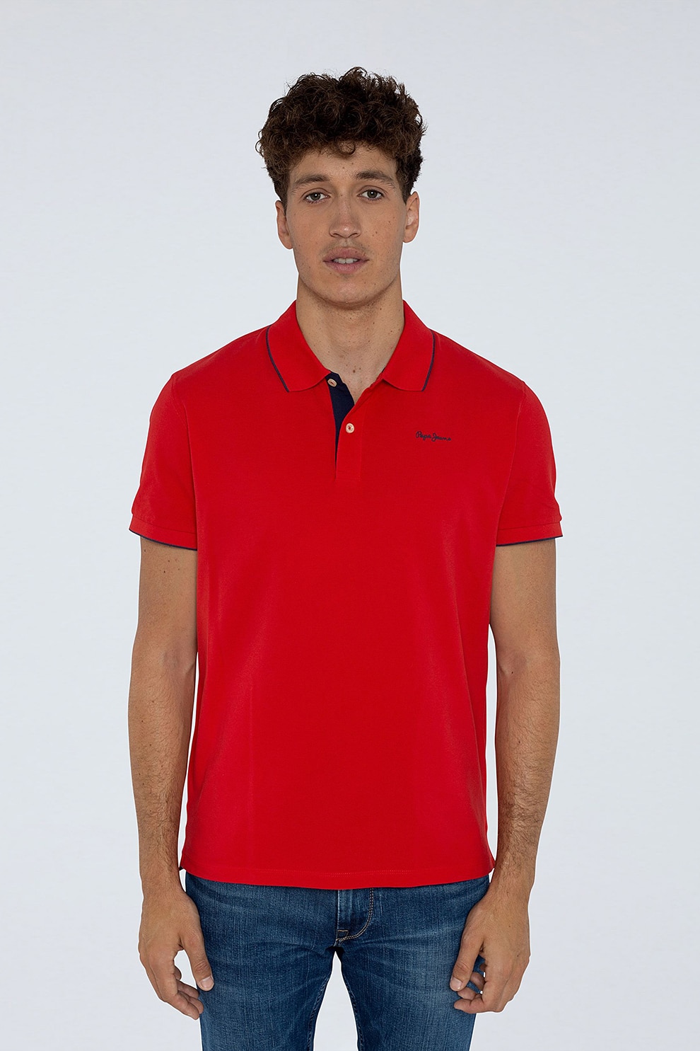 Pepe Jeans London, Tricou de bumbac cu logo brodat Lucas, Rosu