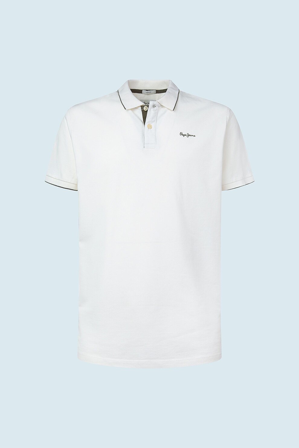 Pepe Jeans London, Tricou de bumbac cu logo brodat Lucas, Alb optic/Negru