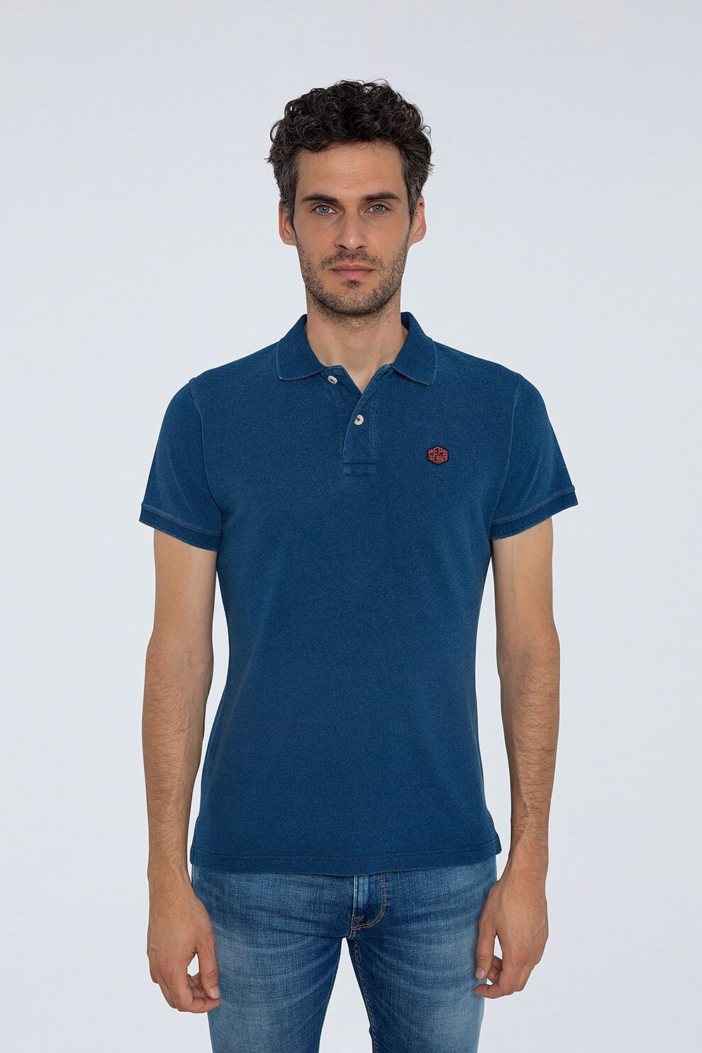 Pepe Jeans London, Tricou polo cu aplicatie logo discreta, Albastru inchis