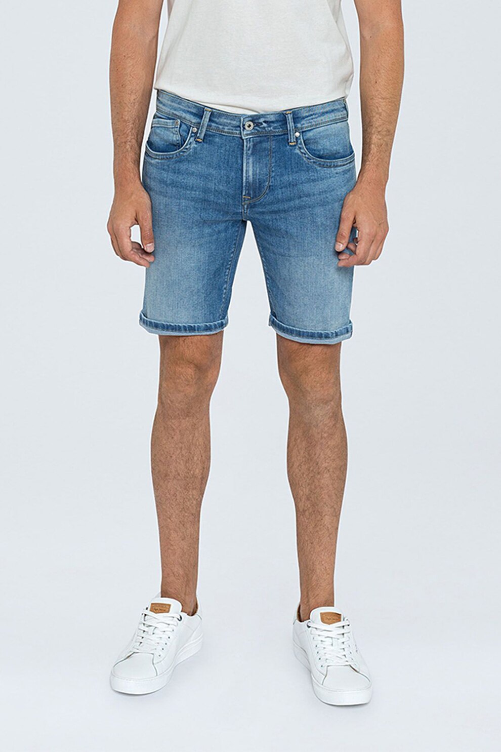 Pepe Jeans London, Bermude din denim cu aspect decolorat, Bleumarin/Albastru inchis