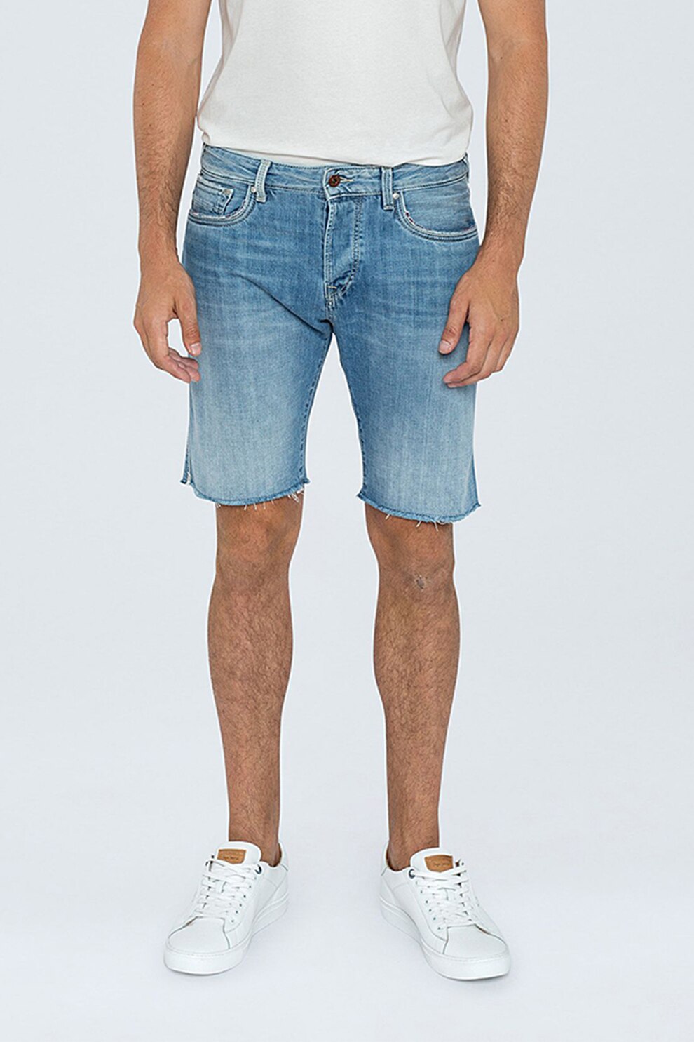 Pepe Jeans London, Bermude din denim cu aspect decolorat, Albastru deschis/albastru prafuit