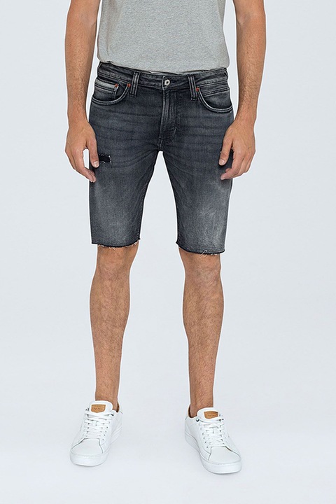 Pepe Jeans London, Farmer bermudanadrág szaggatott részletekkel, Koptatott fekete