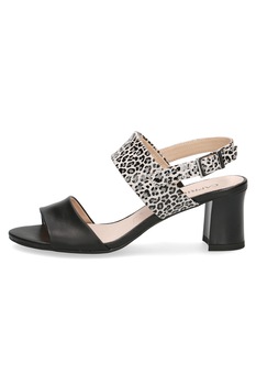 Caprice, Sandale de piele cu animal print, Negru, 4.5 Caprice, Sandale de piele cu animal print, Negru, 4.5