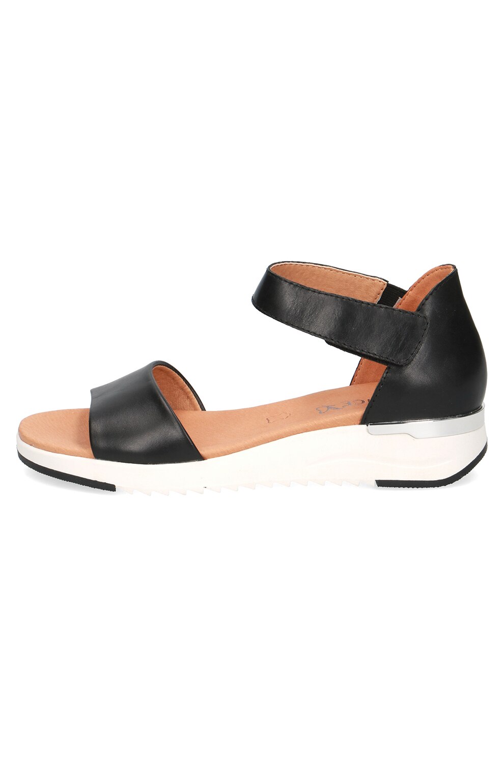 Caprice, Sandale wedge de piele cu velcro, Negru, 38