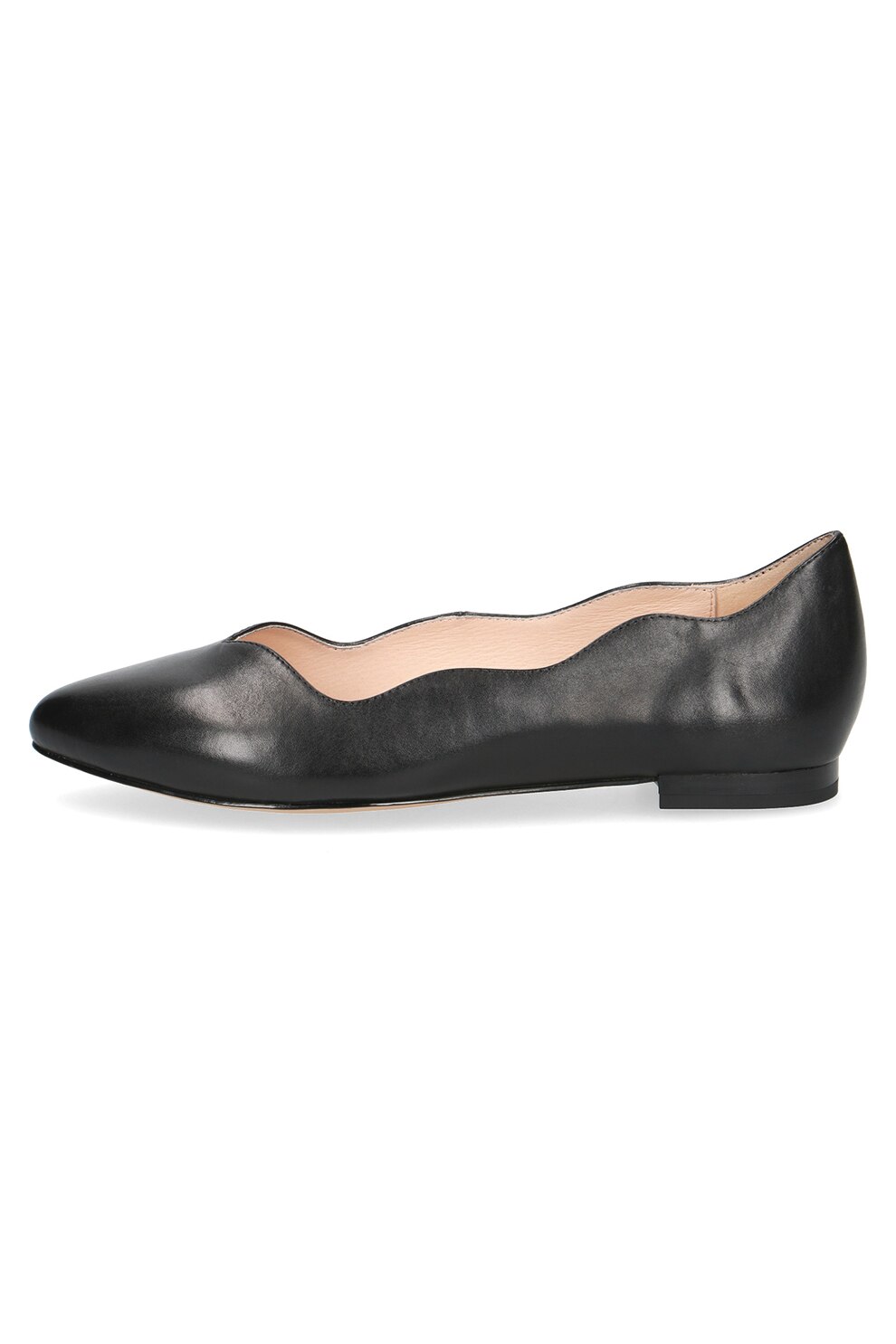 Caprice, Balerini de piele cu margini valurite, Negru, 36