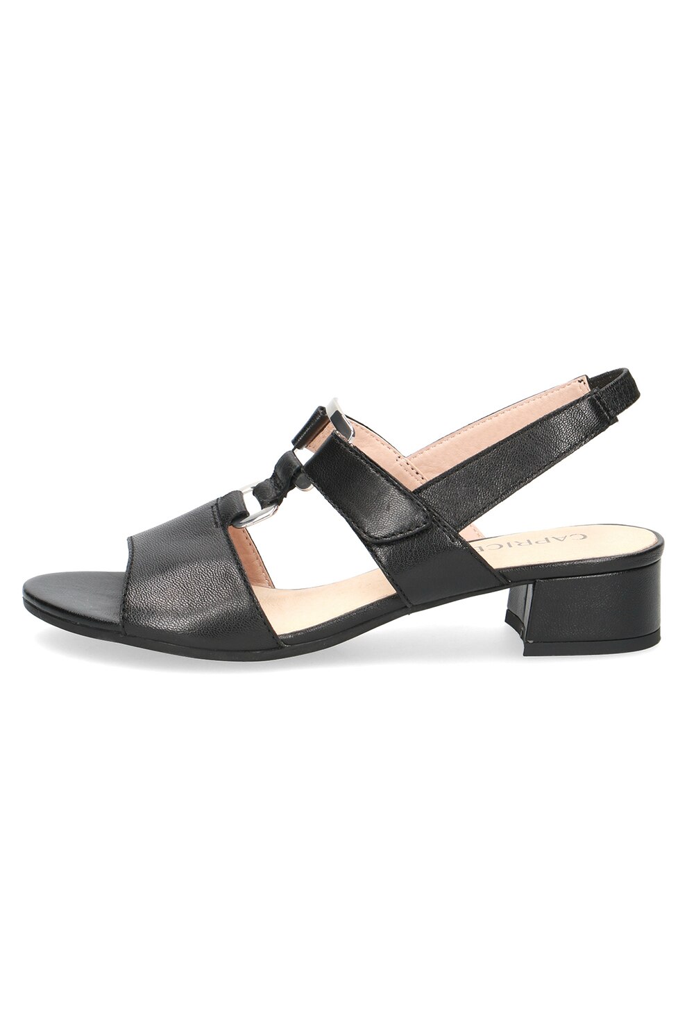 Caprice, Sandale slingback de piele cu accesoriu metalic, Negru, 5