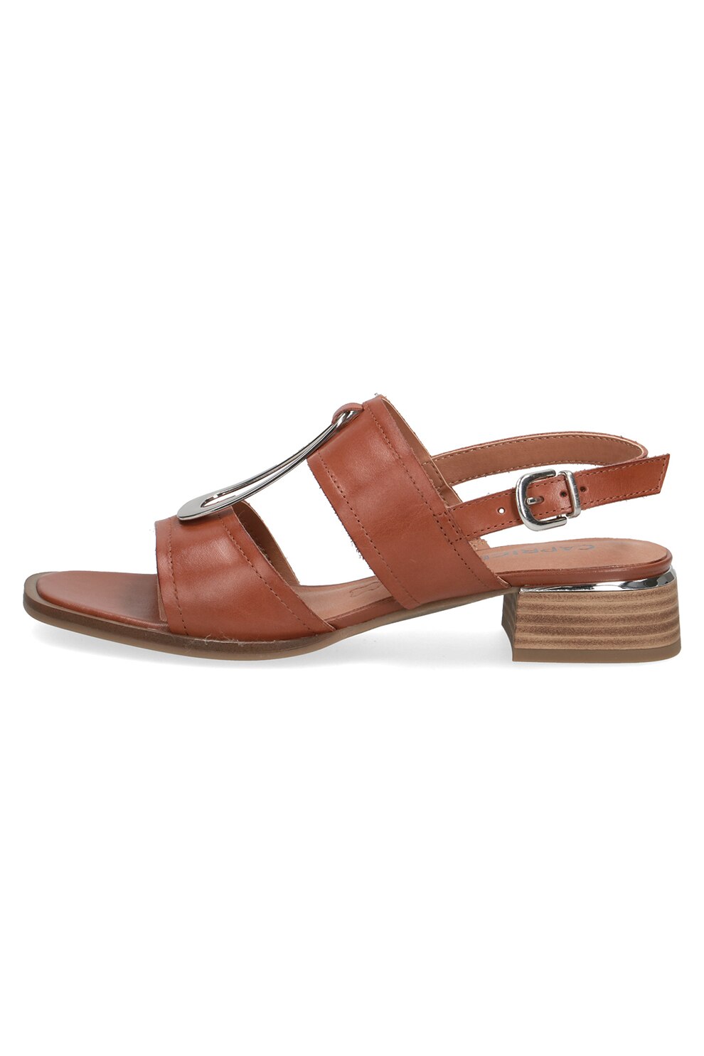 Caprice, Sandale slingback de piele cu accesoriu metalic