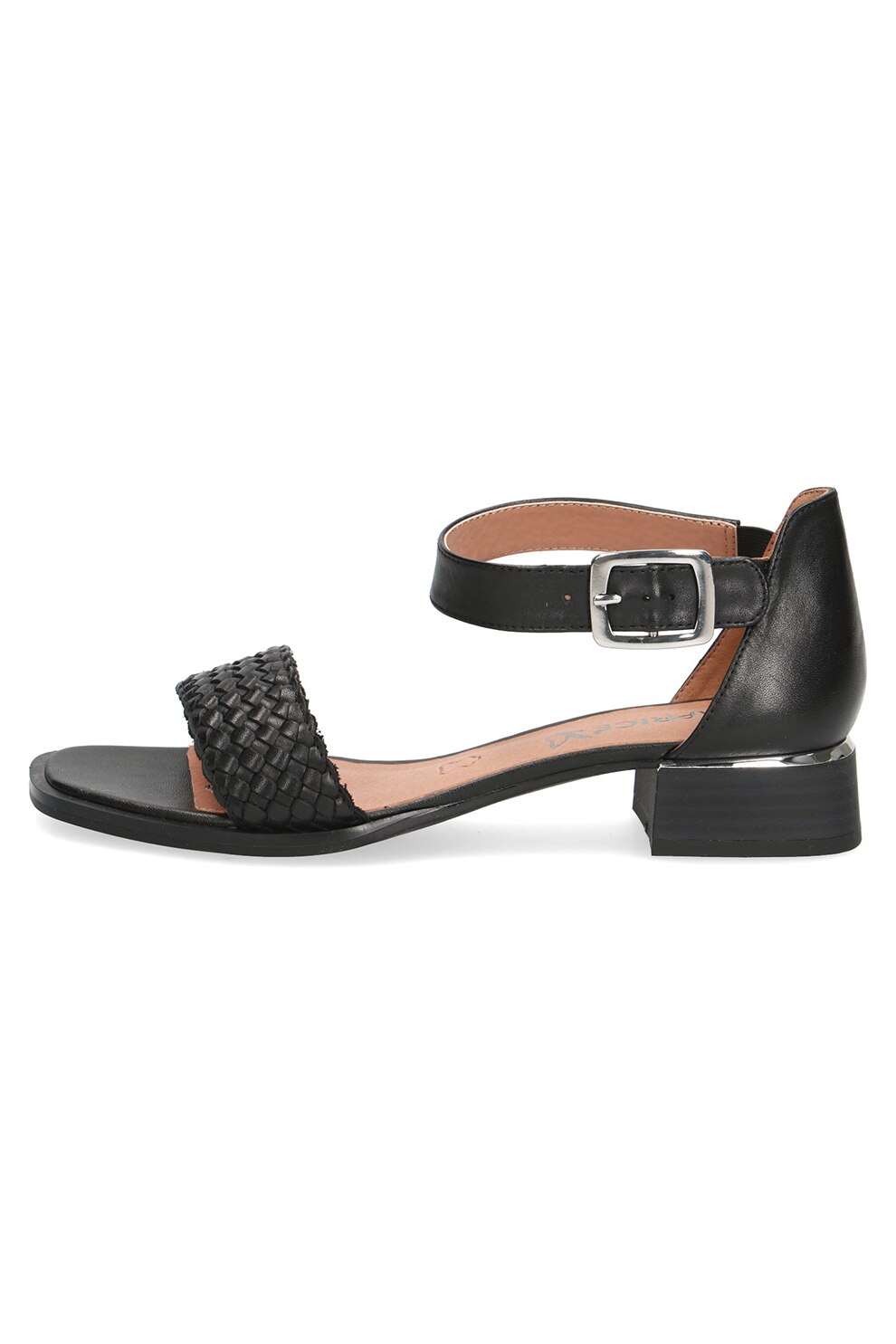 Caprice, Sandale de piele cu bareta pe glezna si aspect tesut