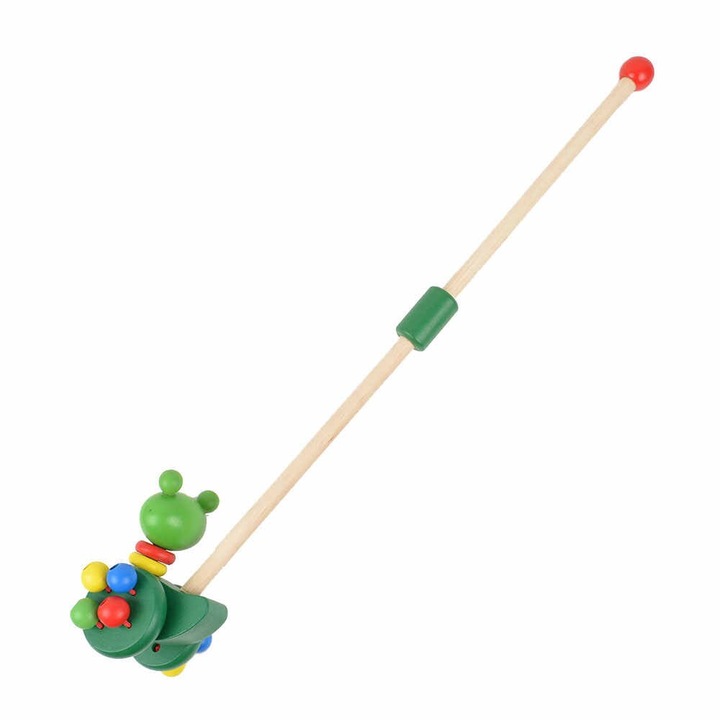 Дървена играчка за бутане с жабка SmartBaby, Играчка на пръчка, Многоцветна