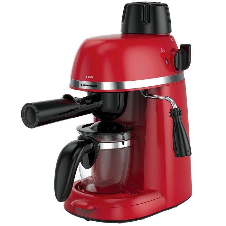 Heinner Kopy 350RD HEM-350RD eszpresszógép, 800 W, 3,5 bar, 0,24 literes tartálykapacitás, főzési lehetőségek: eszpresszó és cappuccino, piros