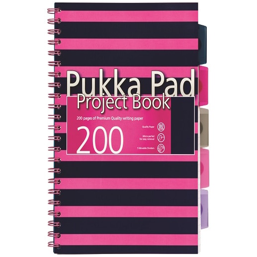 Caiet cu spirala si separatoare Pukka Navy Project Book A5, roz