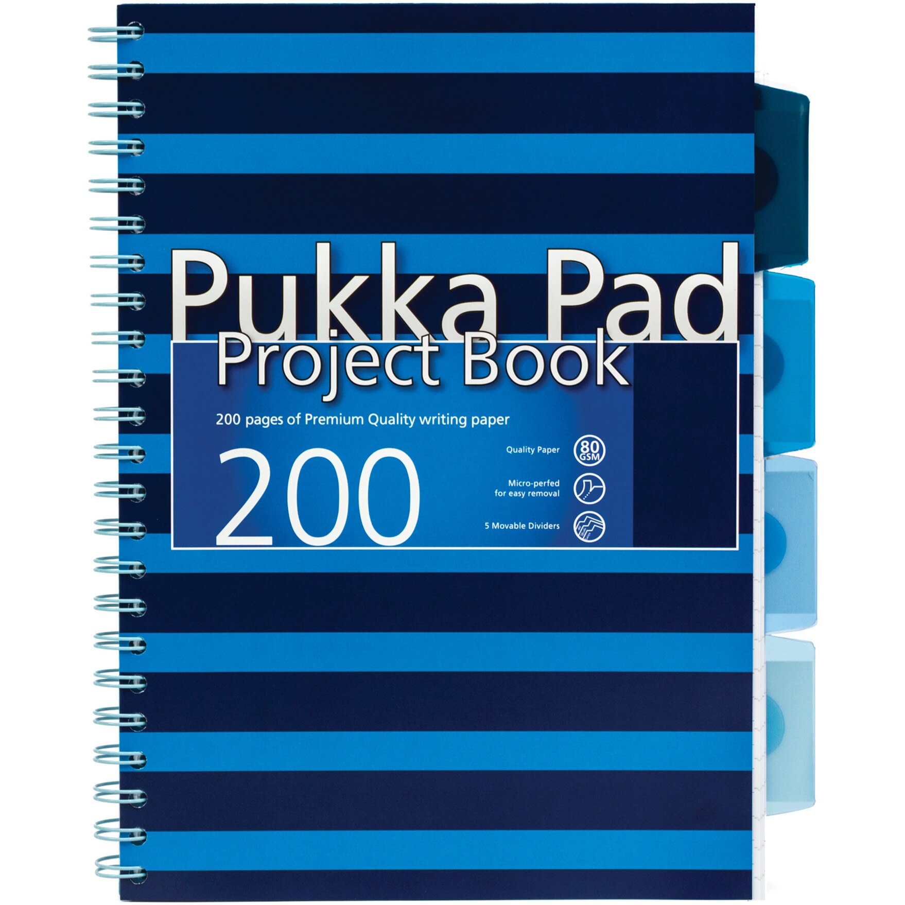 Caiet cu spirala si separatoare Pukka Navy Project Book A5, albastru