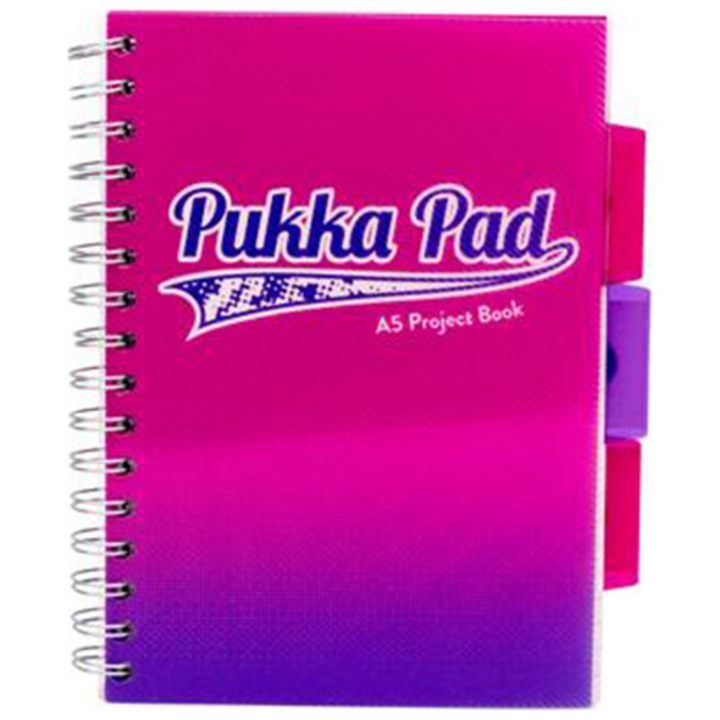 Caiet cu spirala si separatoare Pukka Project Book Fusion A5, roz